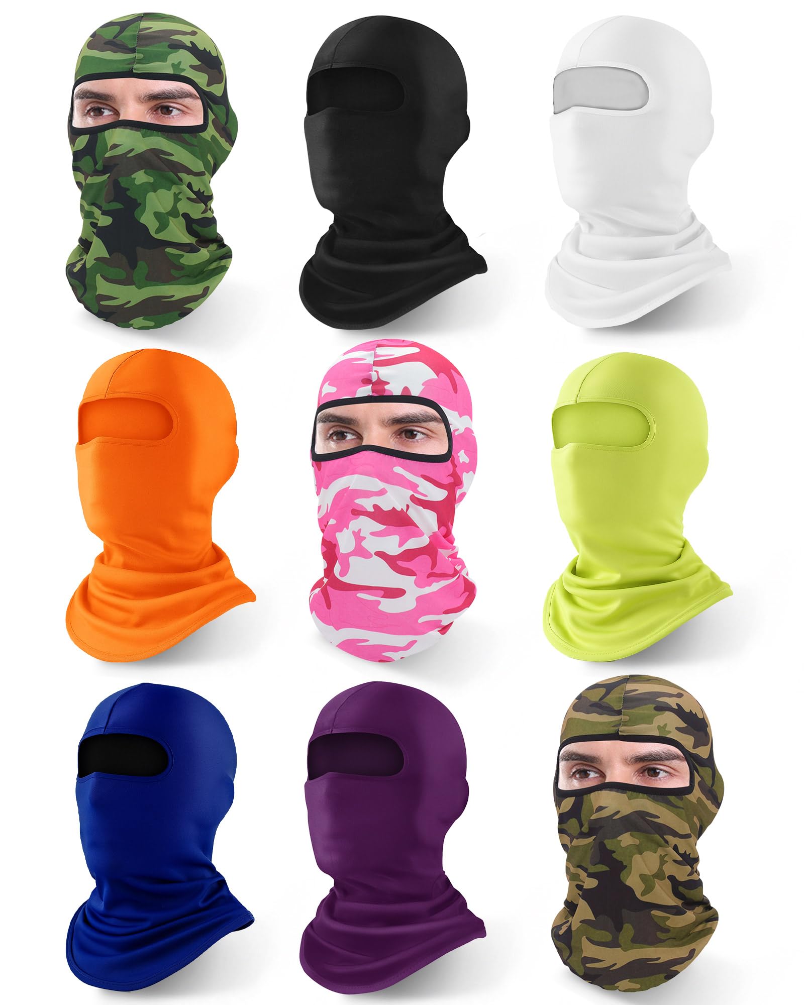 Xeoxarel 9 Pcs Ski Mask Balaclava Full Face Cover UV Sun Protection Cooling Neck Gaiter Clothing Scarf Bandana
