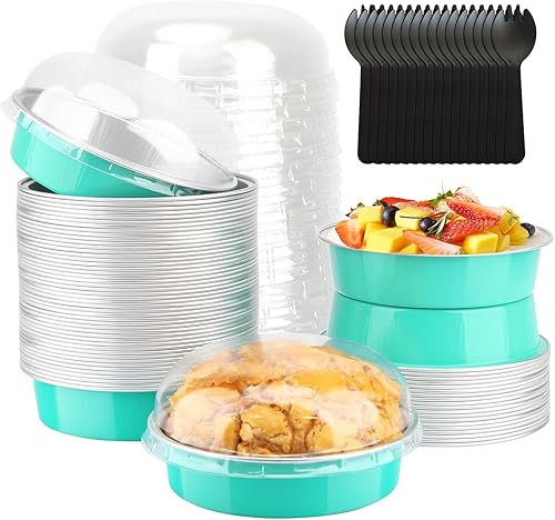 Miniatura 9 de LNYZQUS - Mini moldes para pasteles de 8 onzas con tapas, paquete de 50 moldes desechables de 4 pulgadas, moldes pequeños para tartas de papel de