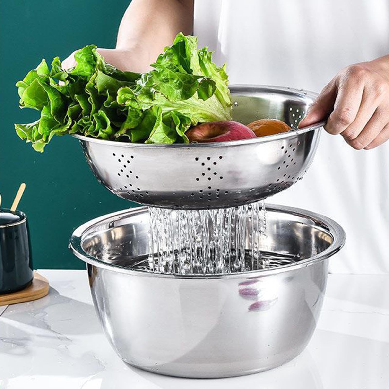 Rührschüssel-Set Stapelbare Schüssel mit Reibe und Sieb | Küchen Rührschüsseln Mit Rutschfestem Boden für Zuhause, Restaurant, Kochen, Backen, Abspülen und zur Aufbewahrung von