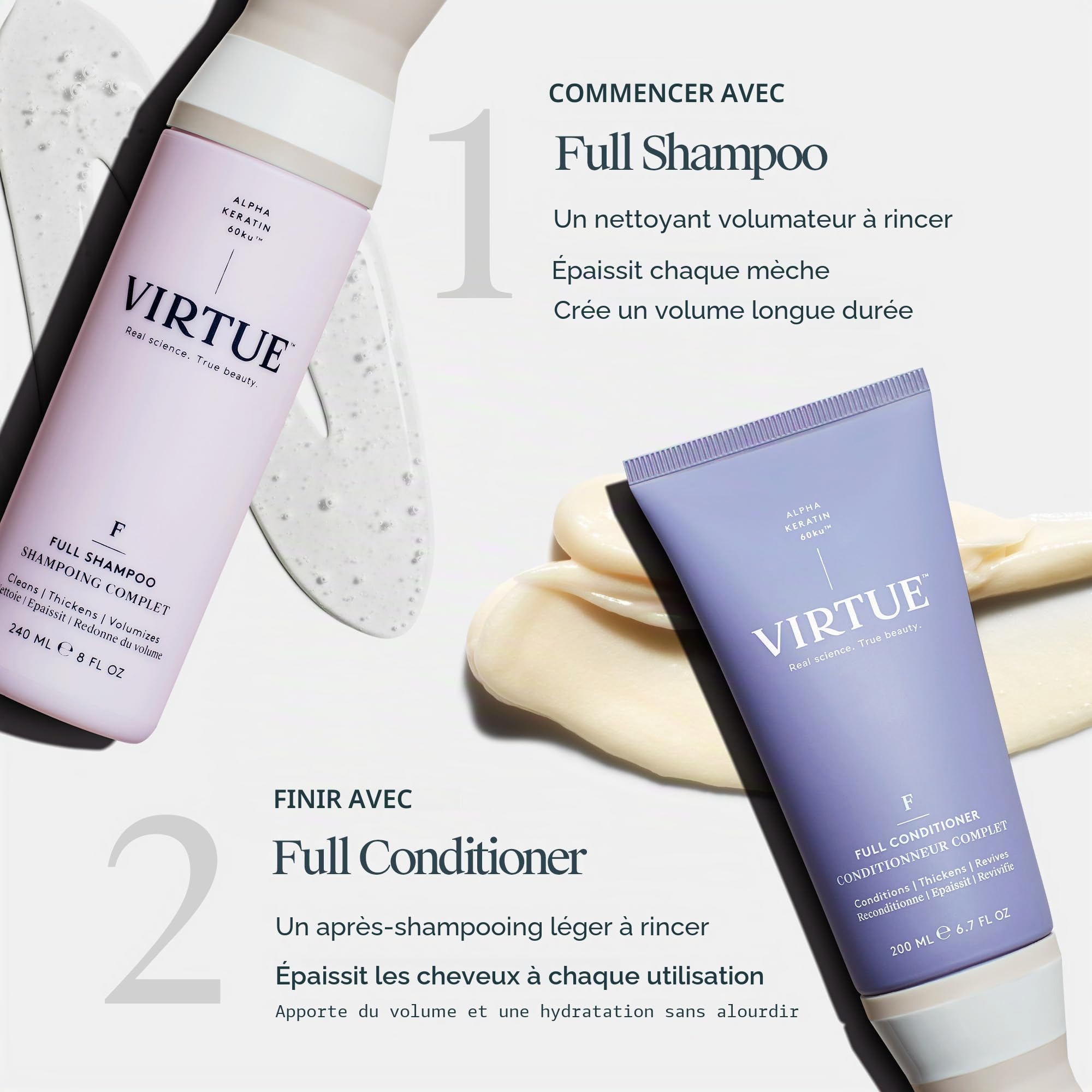 VIRTUE|Shampooing complet 8 FL OZ | L'alpha-kératine épaissit et volumise les cheveux | Sans sulfate, sans paraben, sans colorant, végétalien