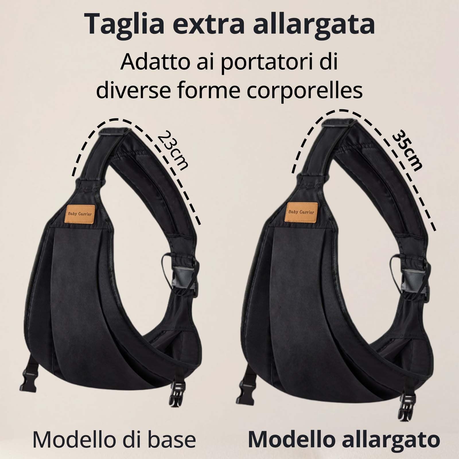 JOYNCLEON Portabebè Sling Taglie Forti - Design Estendibile e Regolabile per Bambini Più Grandi, Supporto Antiscivolo e Traspirante fino a 20 kg, Certificato ASTM(PLUS-Nero)