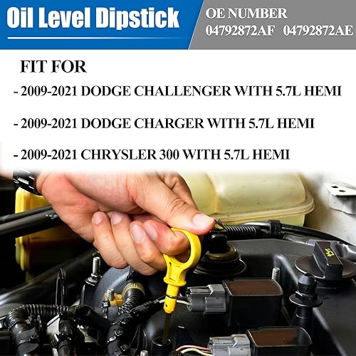 Miniatura 2 de Indicador de nivel de varilla de aceite de motor compatible con Dodge Challenge Charger Chrysler 300-5.7L HEMI 2009-2021 Reemplazo de varilla de