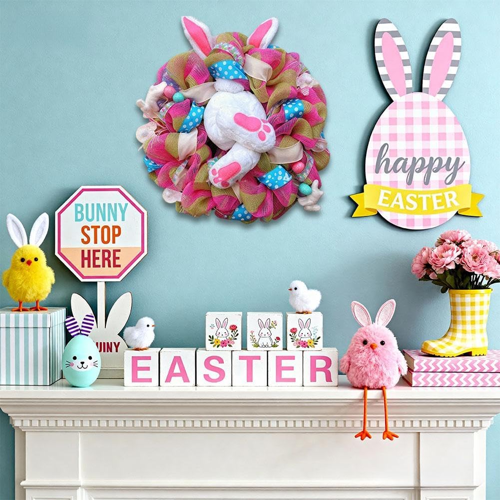 13.7" Easter Bunny Wreaths for Front Door,Easter Door Decorations Bunny Butt Wreath Kit,Spring Outdoor Indoor Hanging Welcome Sign Wreath Attachment Craft Supplies Cute Rabbit Butt Wreaths (ColorC)