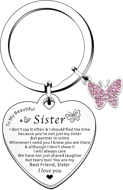 HULALA to My Beautiful Sister Keyring Gifts from Sister for Birthday Christmas Love Heart Keychain for Sister