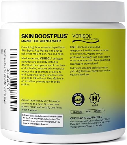 Miniatura 2 de Sparkle Wellness Marine Skin Boost Plus (sin sabor) 30 porciones  Suplemento de colágeno en polvo con péptidos de colágeno hidrolizados bioactivos