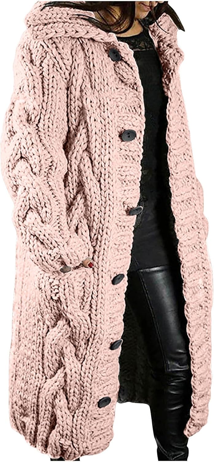 Chunky Cardigan Sweaters for Women Open Front Button Down Cable Knit Cardigans Oversized Long Trendy Warm Coats