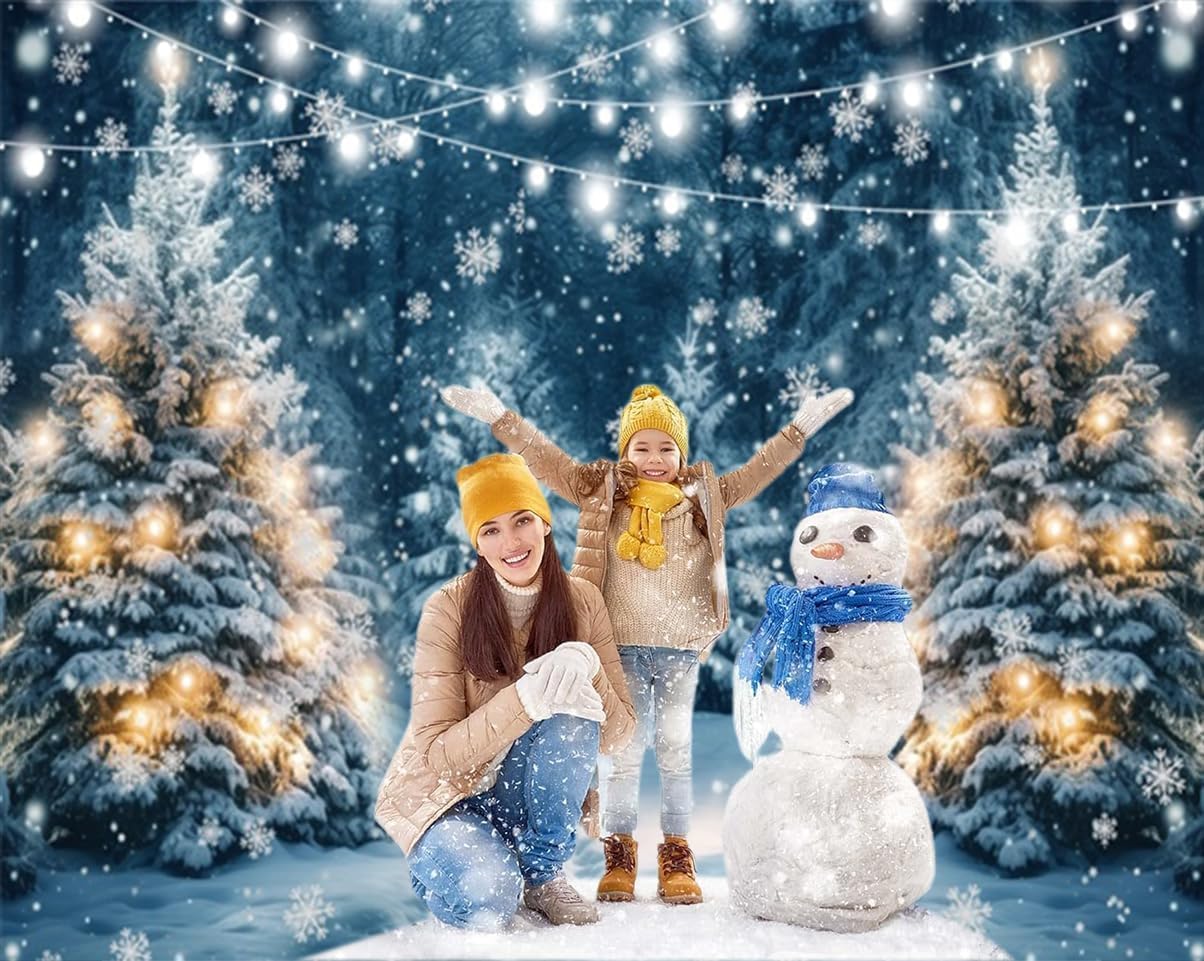 Winter Photo Backdrop 8x8ft White Snowy Pine Tree Glitter Christmas Wonderland Photography Backdrops Nature Scene Xmas Party Decorations Holiday New Year Holiday Kids Family Photo Studio Prop