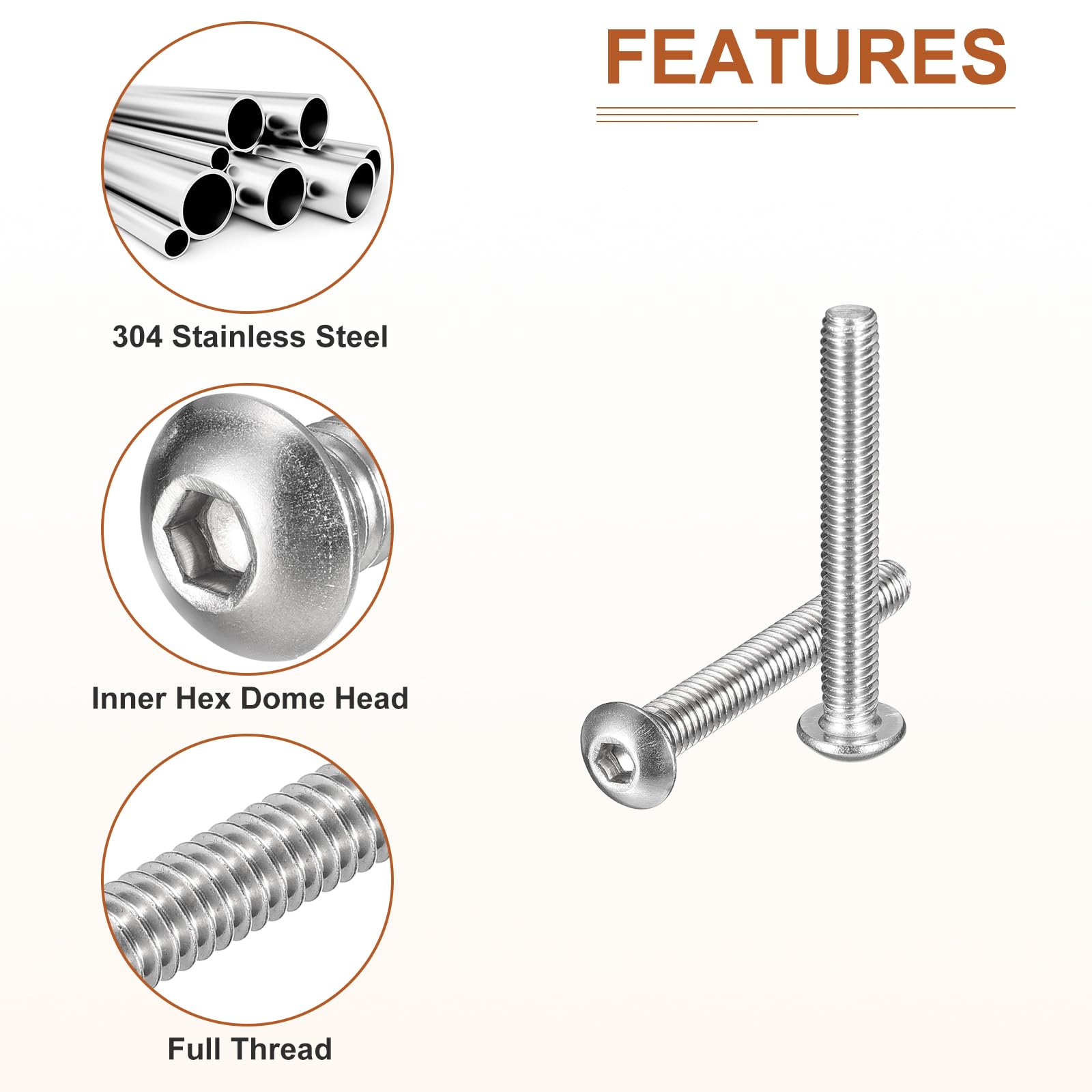 DTGN M4-0.7x30mm Button Head Socket Cap Screws - 25Pack - Good for Machine - 304 Stainless Steel 18/8 - Hex Drive Full Thread Fasteners - Image 4