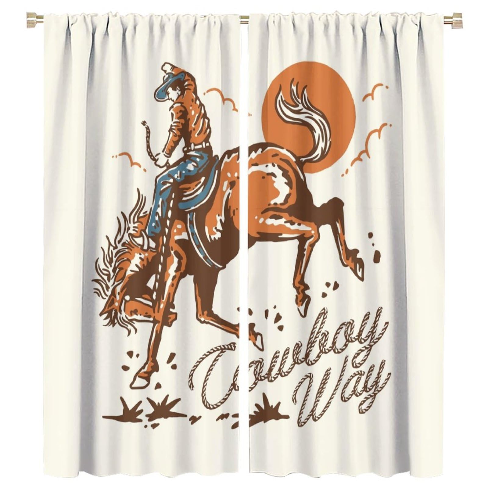 HZOHNAGO Western Cowboy Curtains Red Sun Cowboy Way Blackout Print Rod Pocket Window Drapes for Bedroom Living Room 42x45in
