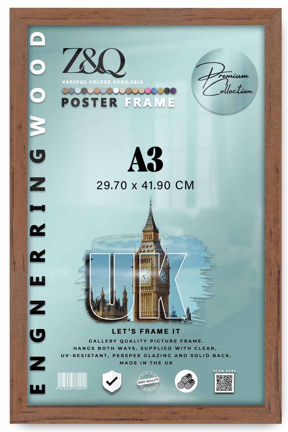 Z&Q | Modern MDF Picture Frame A3 (29.70 x 41.90 CM) Wood Texture, Wall Mountable 11" x 16" Gallery Style, 297 x 419 mm [ Walnut ]