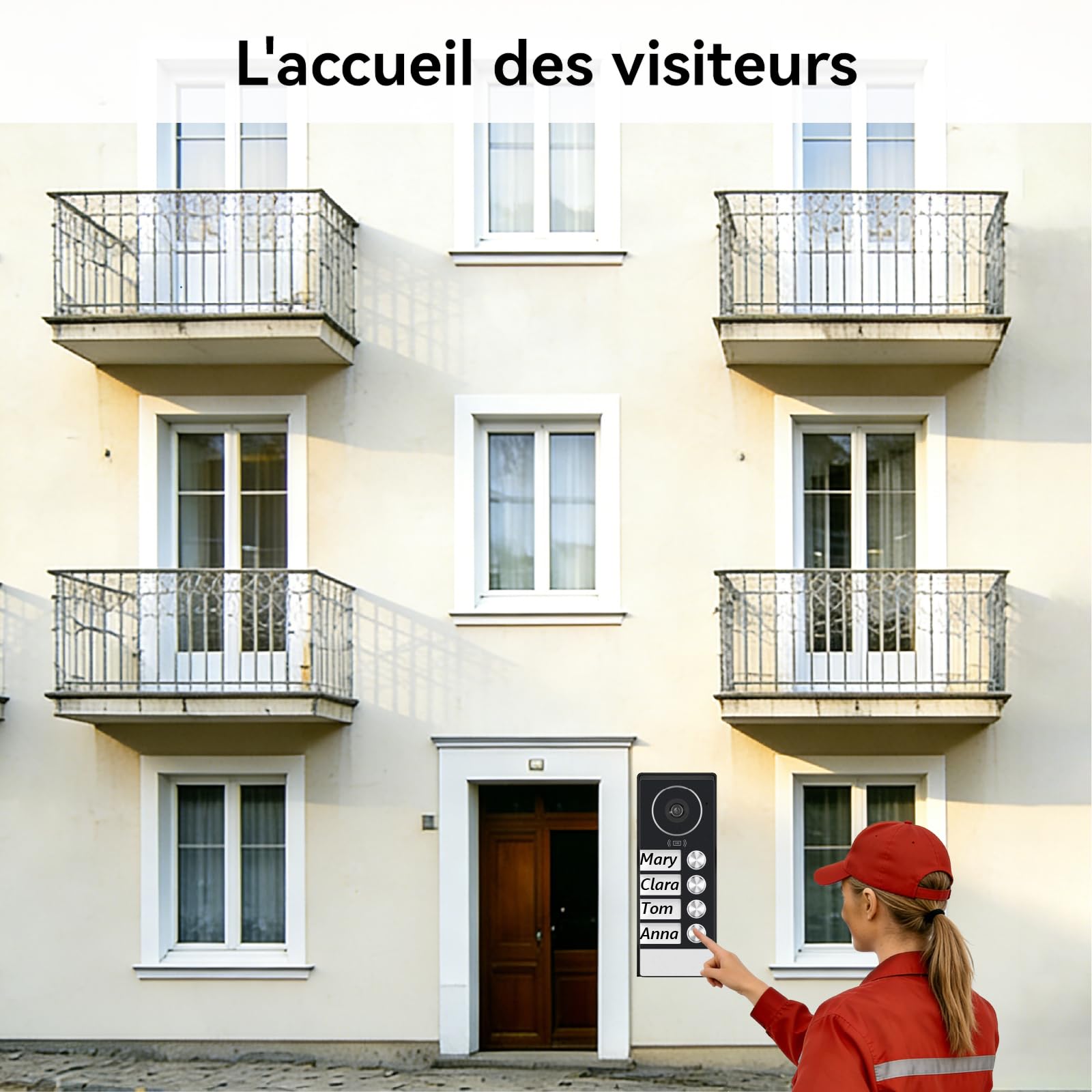 2 Fils Visiophone, Interphone Vidéo WiFi avec 7‘’ Moniteur écran Tactile,Sonnette de Caméra Vision Nocturne,Detection Humaine,APP Unlock,RFID Badges, 4-Family Kit