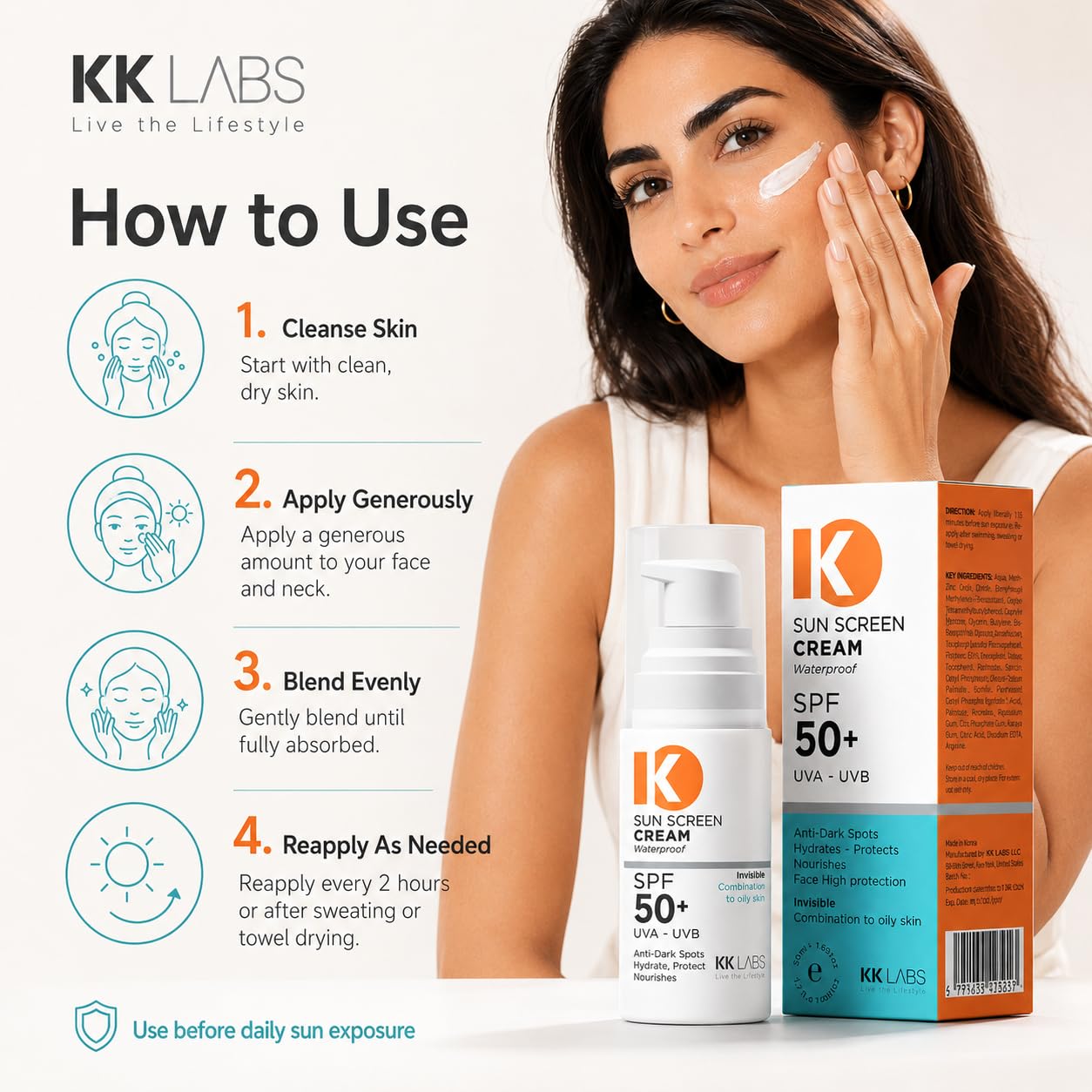 KK Labs Invisible Sun Cream for Combination to Oily Skin 50ml - Lightweight Daily Facial Sunscreen with a Weightless, No-White-Cast, Matte Finish for Shine-Prone Skin, Men and Women