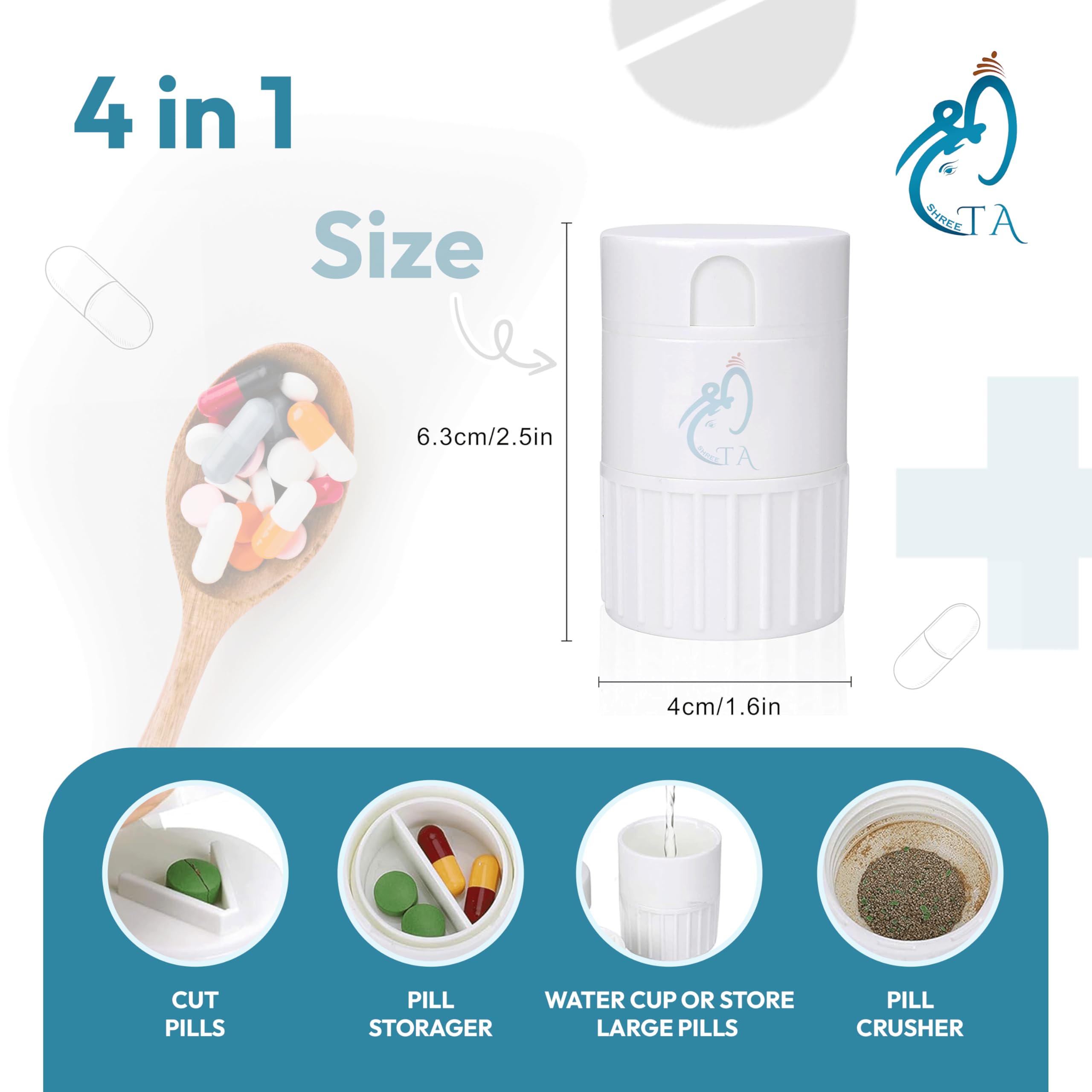 SHREETA Pill Cutter,Pill Crusher Grinder Splitter,Portable Mini Pill Cutter for Small or Large Pills,Medicine Tablet Vitamin Organizer with Storage Container