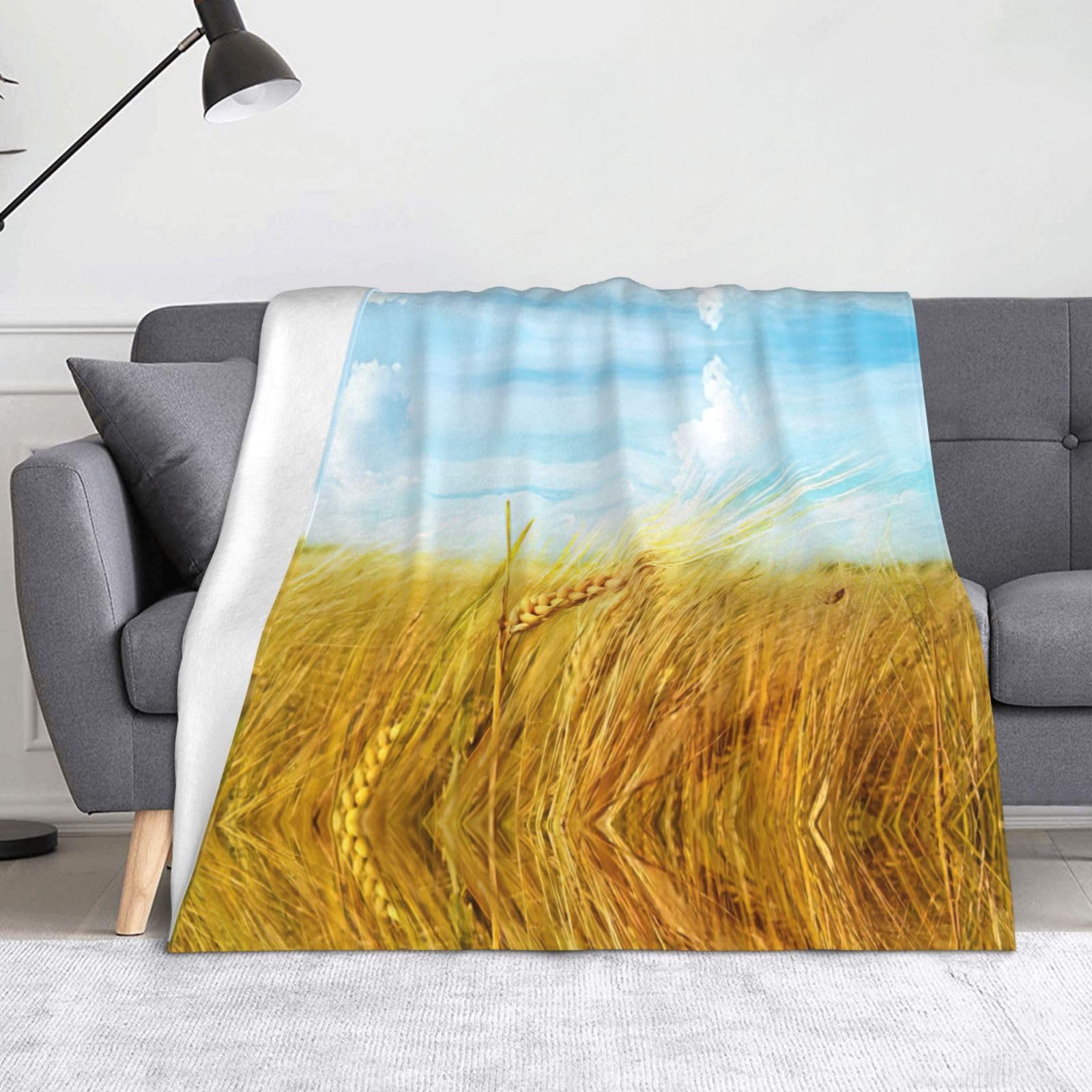 Couverture flanelle motif champ de riz plaid lit 152x127 cm