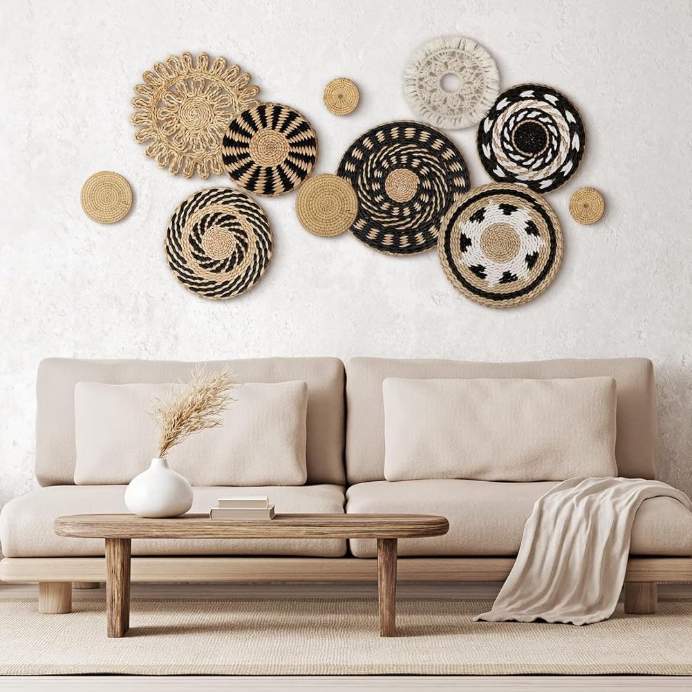 Canasta tejida para decoración de pared, 11 unidades, estilo bohemio, para colgar en la pared