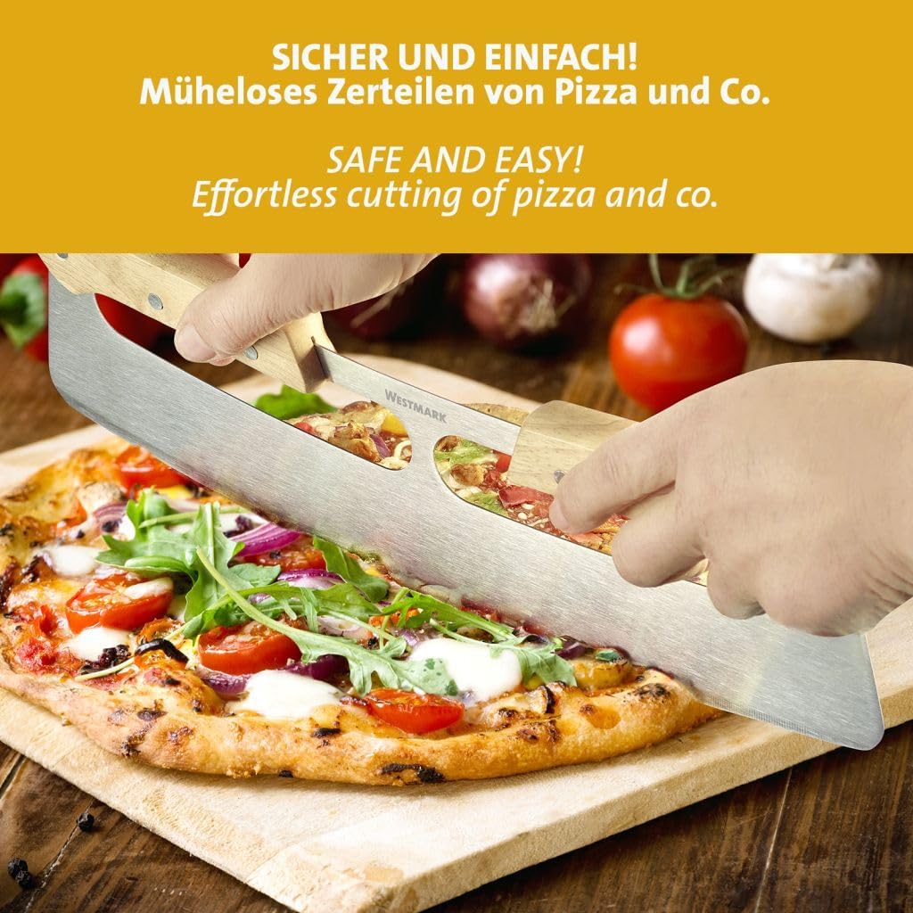 Westmark Pizza Chopper Pro - Pizza Cutter Weighing Blade - Ideal for Cutting Pizza or Tart Flambée Effortlessly - Stainless Steel, Wood