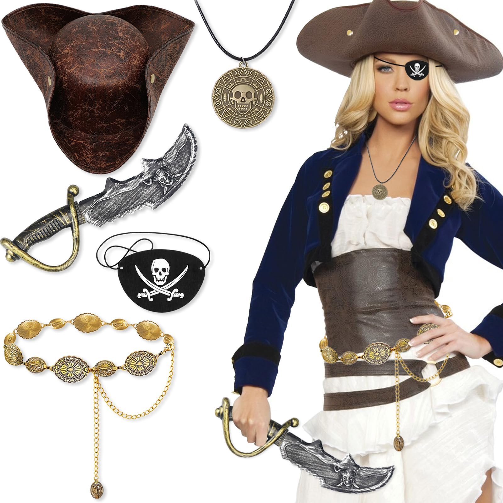 Aurblyn Renaissance Pirate Costome Accessories for Women Men Adult