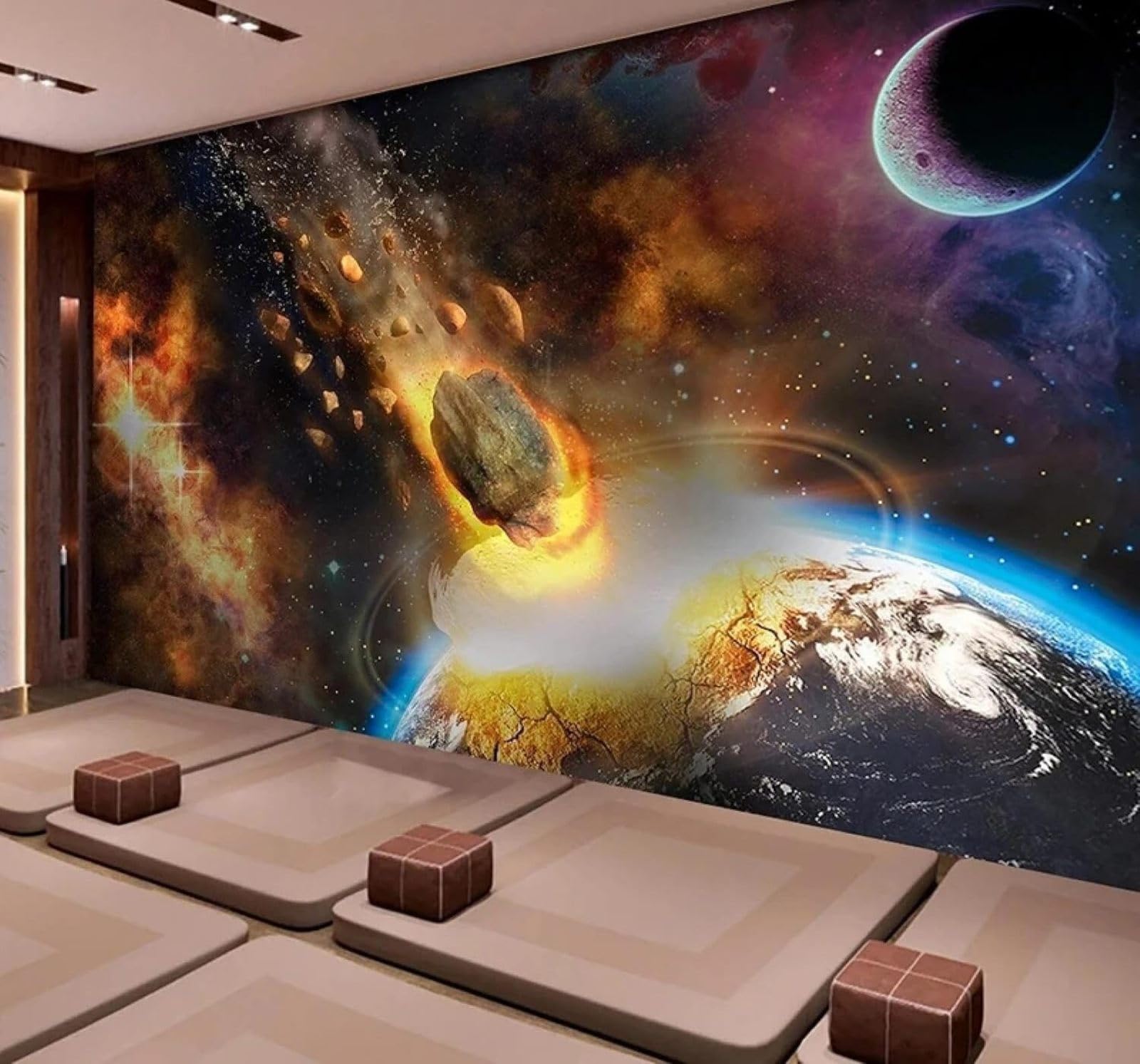 Xlming 430Cm×300Cm(B×H) Three Dimensional Meteorite Universe Starry Sky Planet 3D Wallpaper Luxury Silk Study Dining Feature Sofa Grey Bedroom Living Room Tv Decorative Wall-430Cm×300Cm