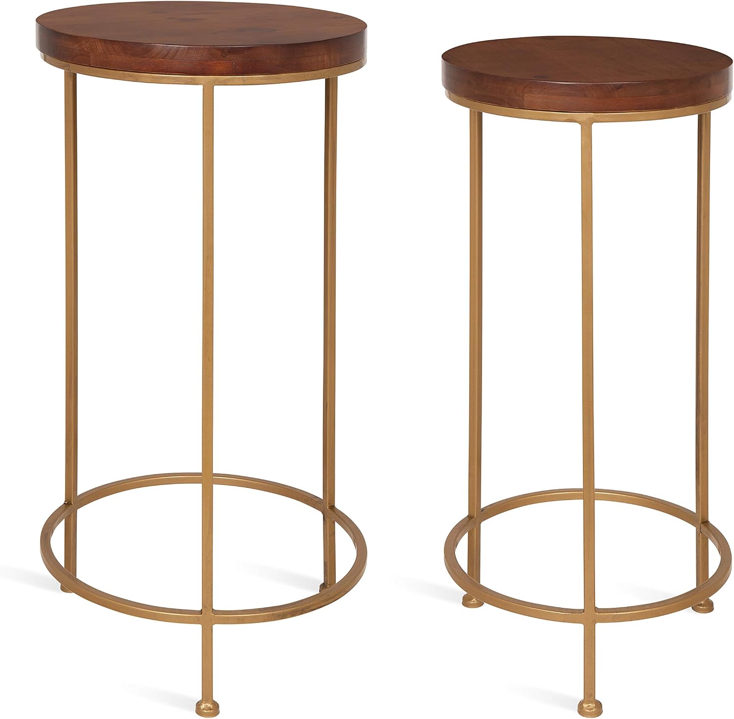 Kate and Laurel Espada Metal and Wood Nesting Tables 2 Piece Set, Walnut Top with Gold Base