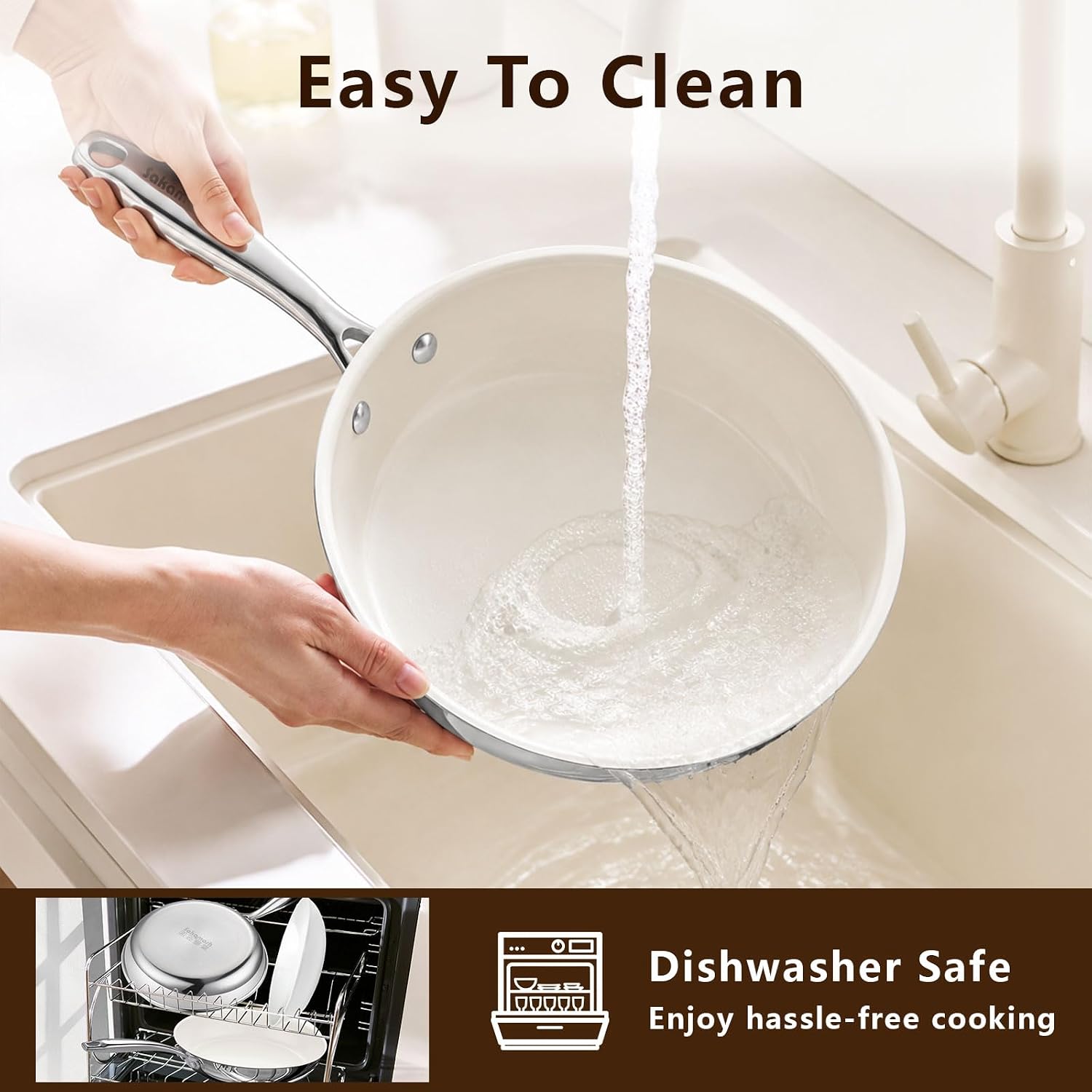 SAKAMOSH Small Ceramic Nonstick Frying Pan 8", Tri-Ply Stainless Steel