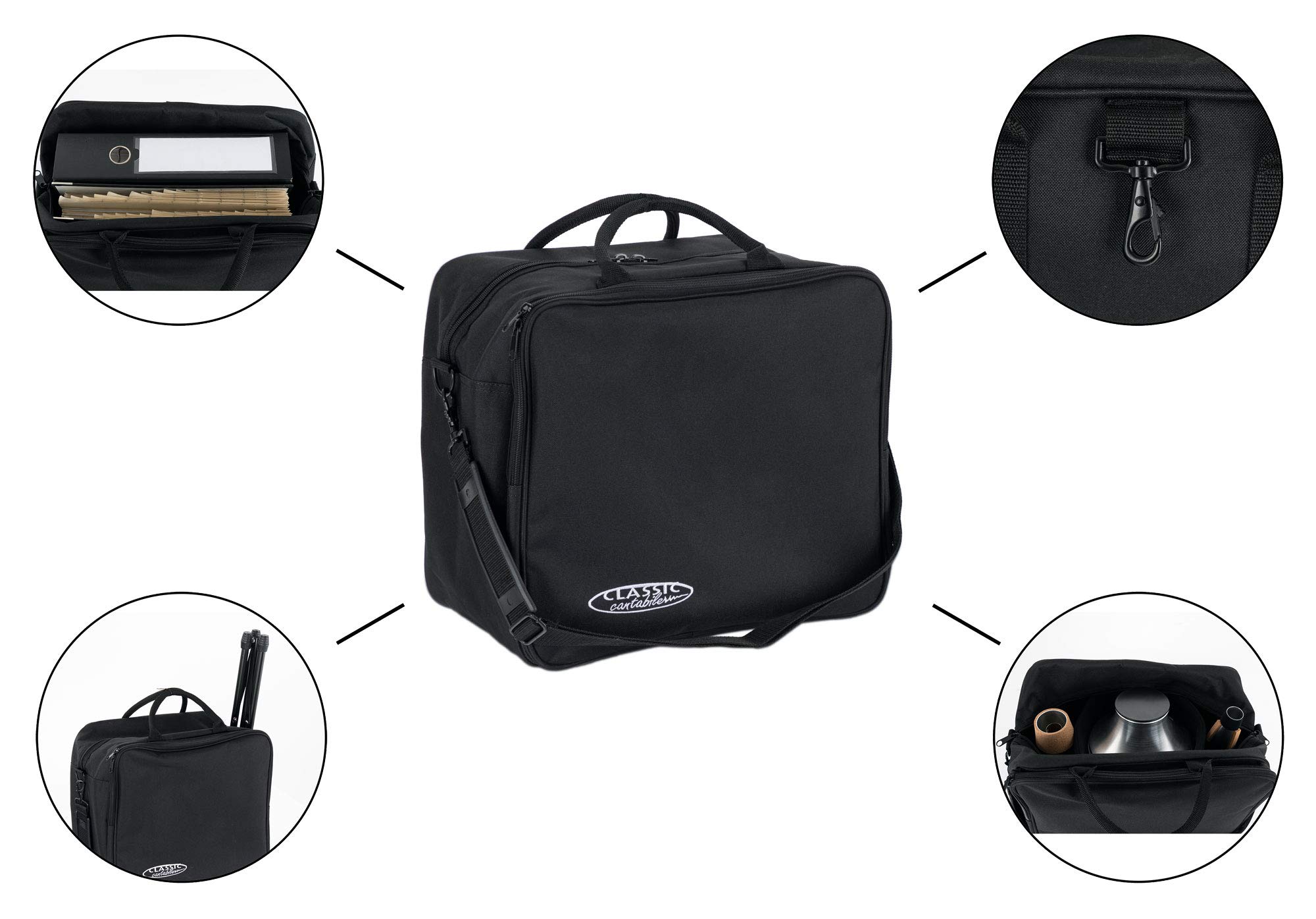 Sac Multifonction Classic Cantabile Grand - Pour Jusqu'à 3 Sourdines Et Autres Accessoires - Cloisons Réglables - Entièrement Rembourré - Noir