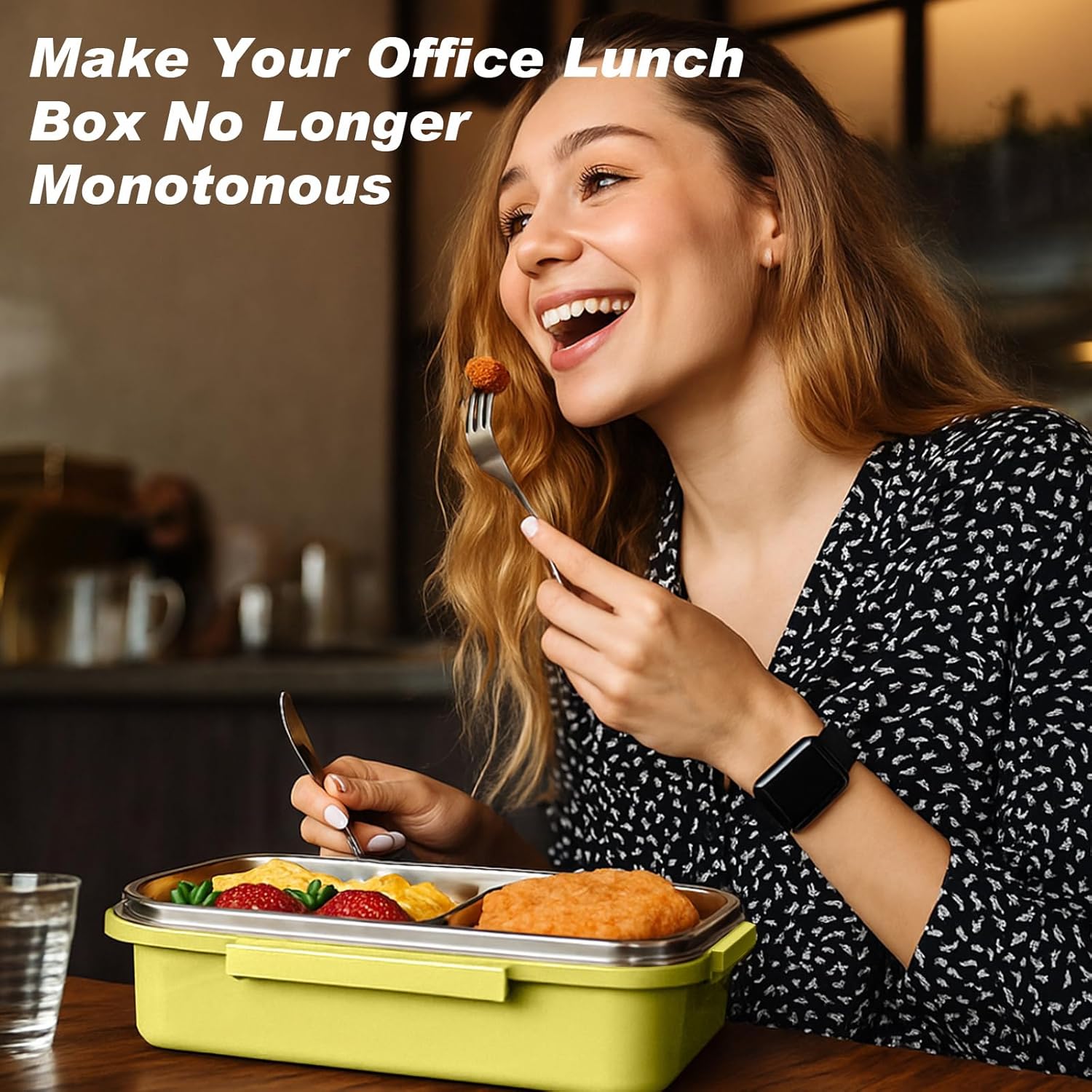 2 Pcs Stainless Steel Lunch Box, 25 oz 3 Compartment Leak Proof Sealing Rings Metal Lunch Container for Adults Office Outdoor Dishwasher Safe(Yellow) - Image 5