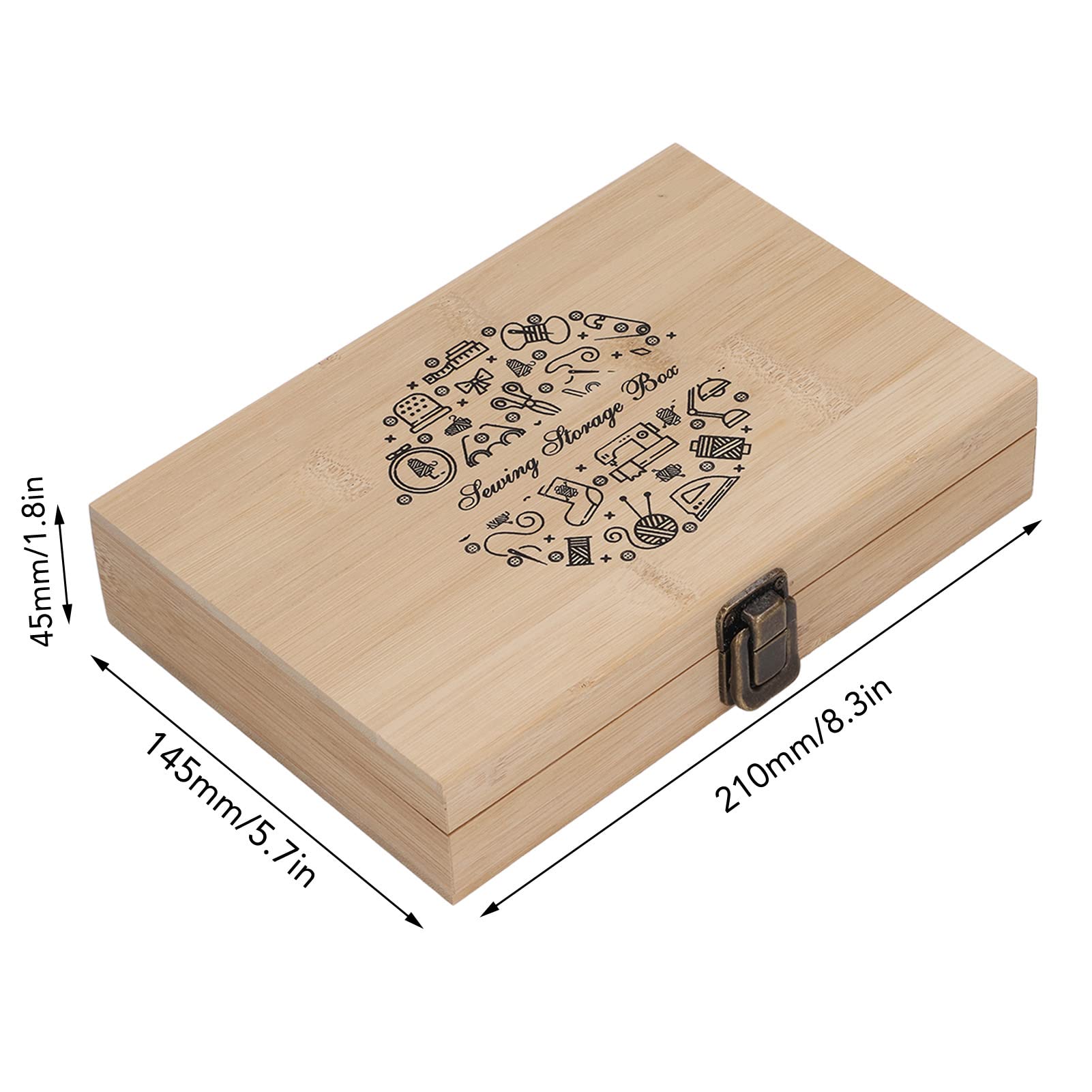 Kit de costura completo con caja de almacenamiento de madera, suministros de costura que incluyen tijeras, botones, alfileres, hebillas, dedal, enhebrador, cinta métrica y