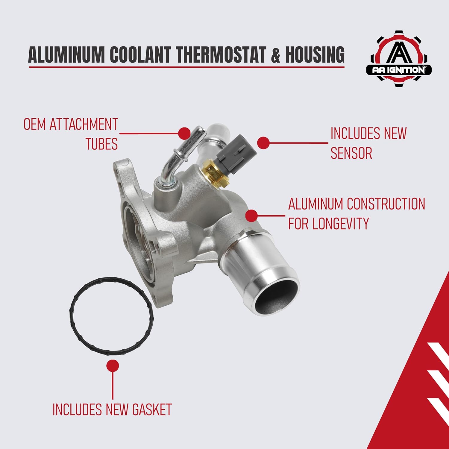Engine Coolant Thermostat Housing Assembly by AA Ignition - Fits Chrysler, Dodge, Fiat, Jeep, Ram 2.0L, 2.4L - 200, Dart, 500X, Cherokee, Compass, Renegade, ProMaster - Replaces 5047772AB, 5047263AB