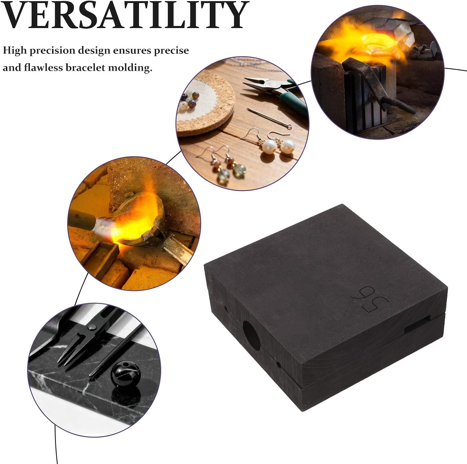 Graphite Bracelet Casting for Silver and Gold, Heat Jewelry Making Tool with Self-lubricating Surface, Accurate Shaping for Small Workshops and Bulk Production