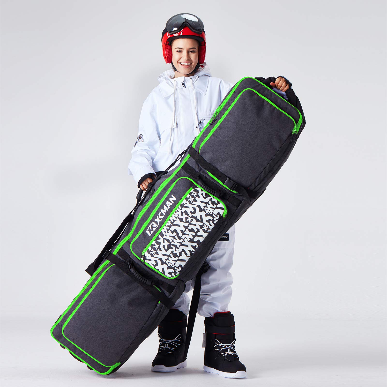 XCMAN Roller Snowboard Bag with Wheels,Adjustable Length,Extra Long/Wide/Deep,Waterproof - with Protection Ribs 140L
