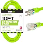 Iron Forge Cable Outdoor Extension Cord 50 Ft - 10 Gauge Heavy Duty Extension Cord, 15 AMP, 10/3 Yellow Power Cable SJTW Weatherproof with 3 Prong Lighted End - 125 V 1875 Watt