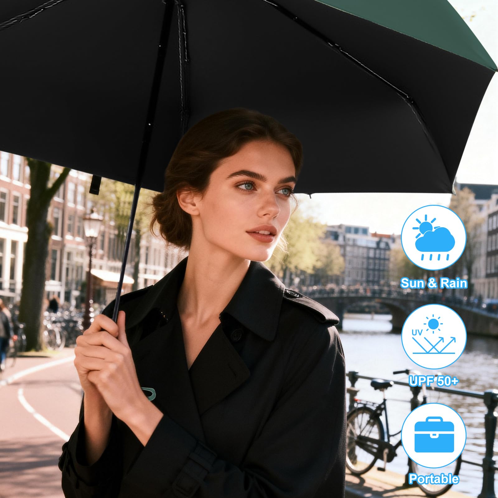 HCQC Ombrello Ultra Leggero Pieghevole - Mini da Viaggio con Protezione UPF 50+ - Impermeabile e Compatto, Ombrello Tascabile per Uomo e Donna - 5