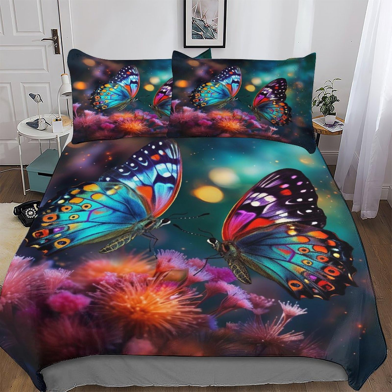LLXXHH Butterfly Duvet Cover Set Quilt Covers With Pillowcases Soft Bedding Sets 2PCs Set, for Kids Adult Bed Linen Comforter Cover Single(135x200cm)