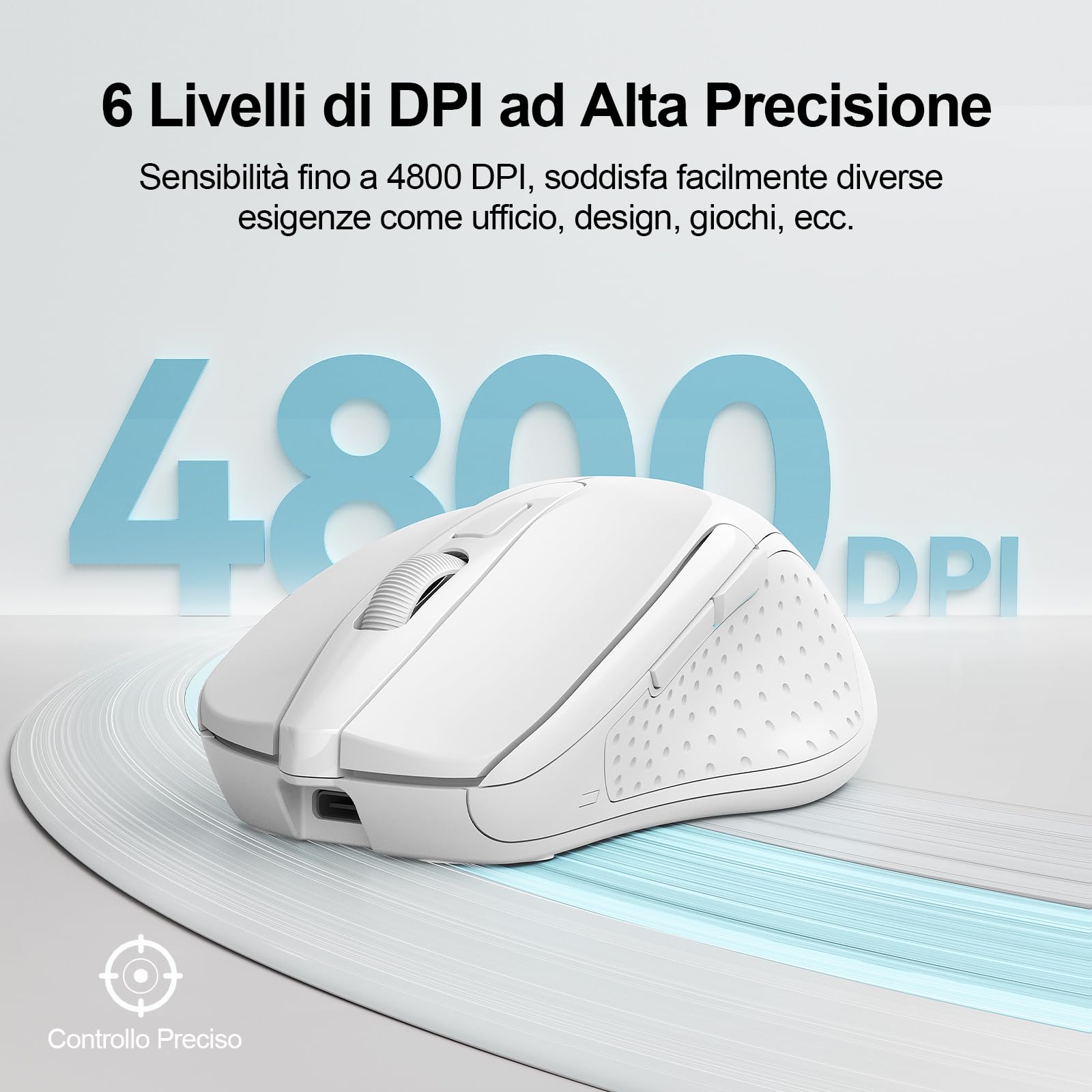 TECKNET Mouse Bluetooth Ricaricabile, Multi-dispositivo Mouse Wireless Silenzioso (Tri-Mode: BT 5.0/3.0 + 2.4G), 4800 DPI Mouse Ergonomico Portatile per Laptops, Mac OS, Android, Windows