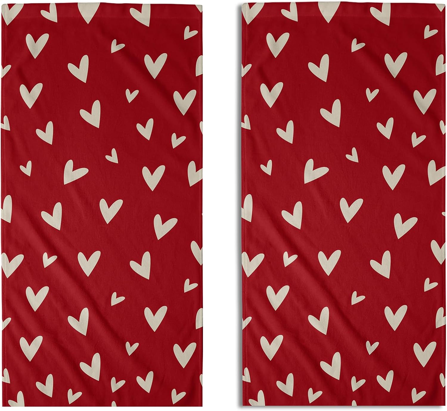 Valentine Hand Towels for Bathroom Set of 2 Red Cream Love Heart Valentine's Day Theme Holiday Print Decorative Handtowels Soft Absorbent Bath Towel for Home Guest Room Hotel Gym Spa