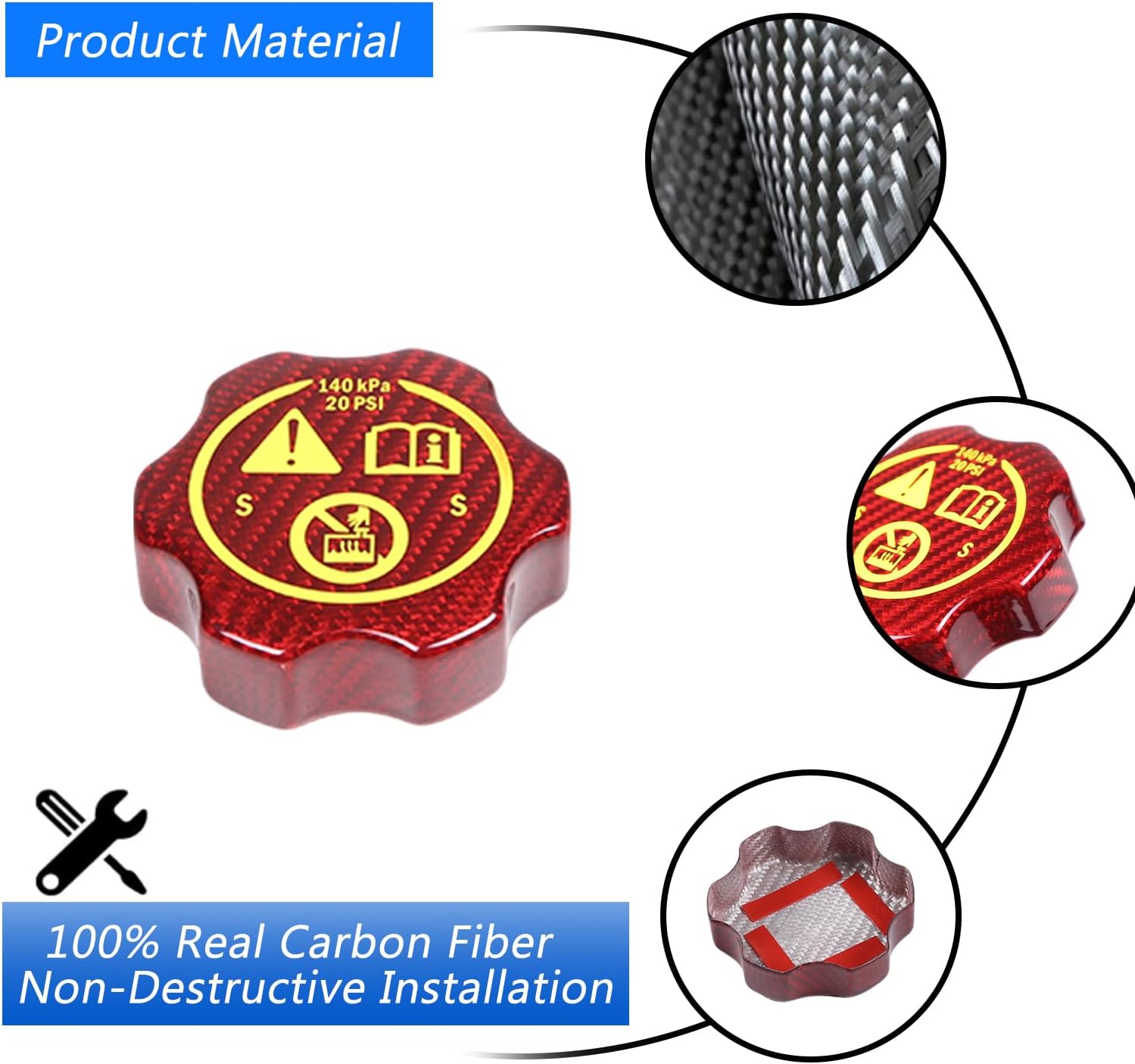 100% Real Carbon Fiber Engine Coolant Reservoir Cap Compatible with Chevrolet Corvette C7 2014-2019 Car Radiator Cap,Engine Radiator Cap Cover Accessories (Style C)