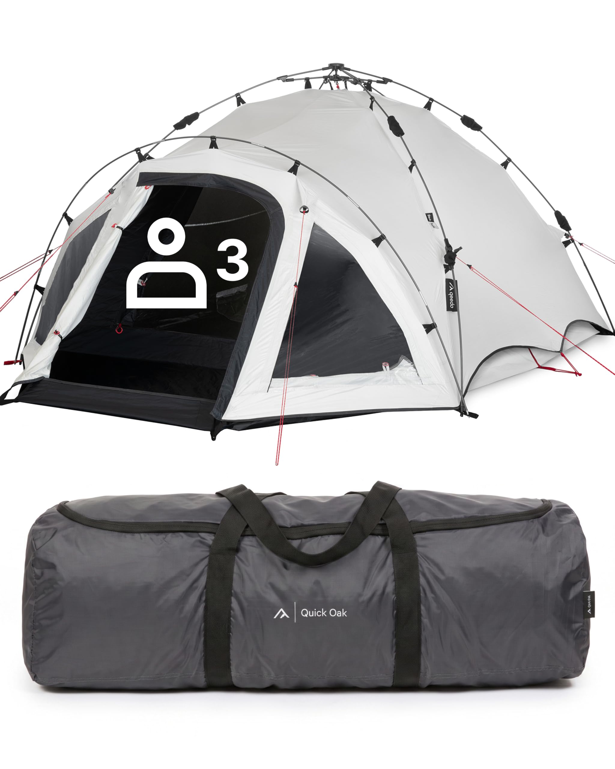 qeedo Quick Oak Dark Series Campingzelt mit abgedunkelter Schlafkabine, nachtschwarz - Sekundenzelt mit Quick-Up-System stabil & wasserdicht, ideal für Camping & Festival, Komfort-Zelt für 3 Personen