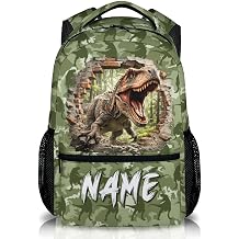 Personalized Dinosaur Backpack Kids Bookbag for Boys, Camo School Backpacks for Kindergarten Primary Senior Casual Bag for Travel School Camp