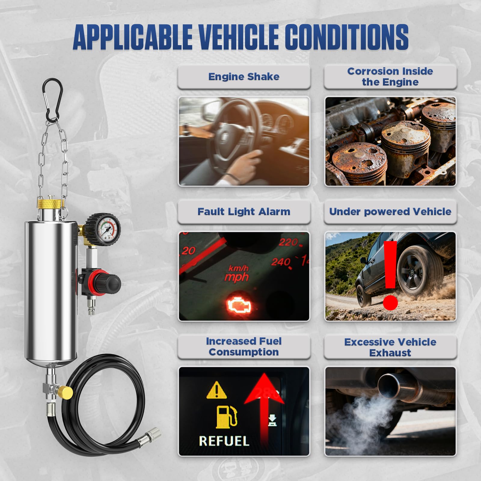 Kit de limpieza de inyectores de combustible, comprobador de inyectores de combustible sin desmontar, 1000 ml, 150 PSI, válvula de admisión automotriz