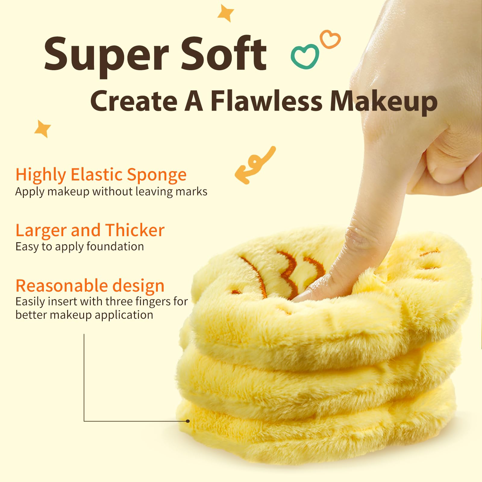 Taiyaki - Esponja de maquillaje suave y reutilizable para aplicar polvos sueltos o prensados, esponja de belleza de terciopelo de Taiyaki, herramienta de maquillaje (amarillo claro)