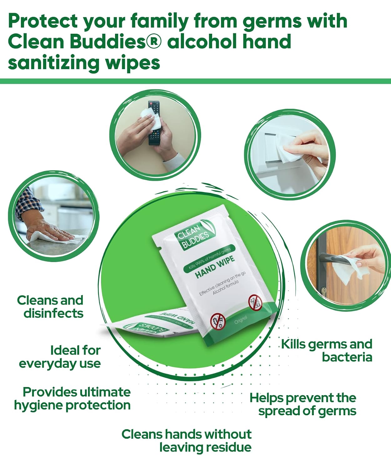 Clean Buddies Hand Sanitizing Wipes Individually Wrapped for Advanced Defense – Individual Hand Sanitizer Packets Travel Size – Hand Wipes Individually Wrapped (100 Count (Pack of 1), 100)