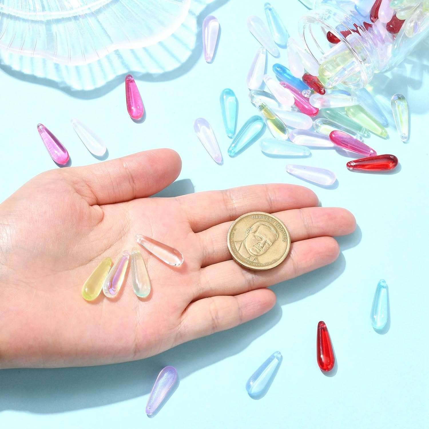 DanLingJewelry 100Pcs Random Color Glass Teardrop Pendants Long Drop Beads Crystal Clear Dangle Charms for Jewelry Making Necklace Bracelet Earrings - Image 4