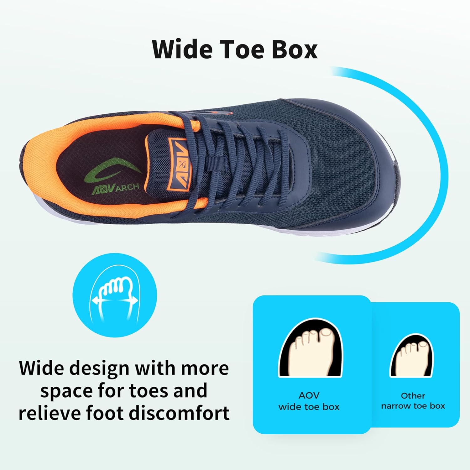 Wide Toe Box Shoes for Men Arch Support Walking Shoes Plantar Fasciitis Orthotic Tennis Sneakers 10 Wide Navyorange