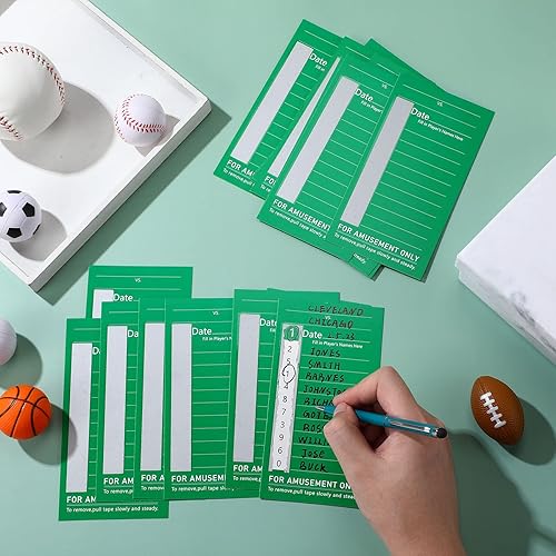 Miniatura 7 de Paquete de 100 tarjetas deportivas de 10 líneas, tarjetas de tira de fútbol Super Bowl de fútbol, 100 tarjetas de béisbol verde sin repetición,