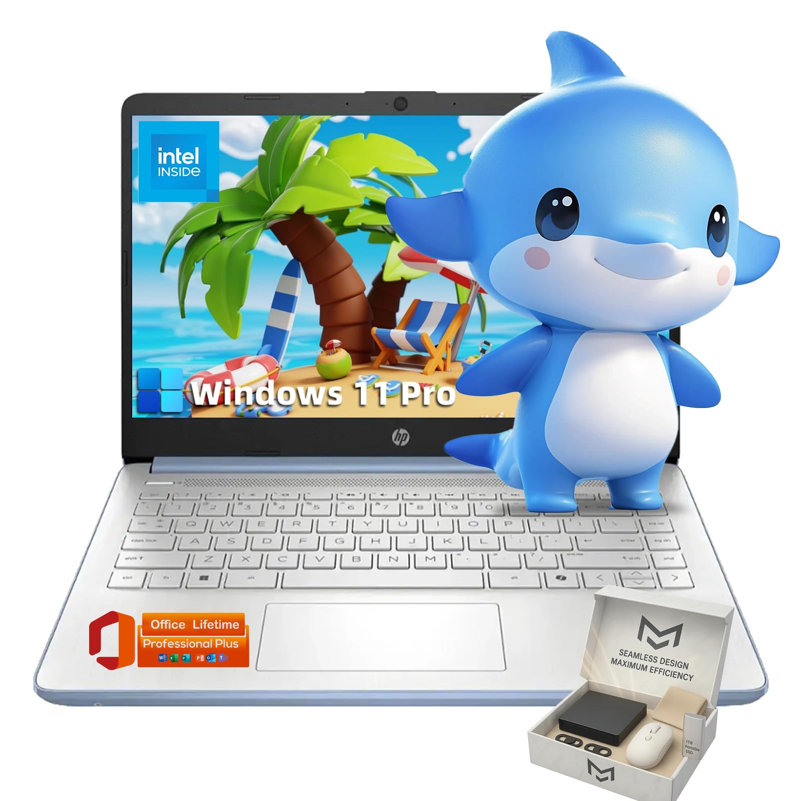 HP 2025 Laptop for Business & Student - Windows 11 Pro & Microsoft Office Lifetime | 14 inch HD | Intel Quad-core CPU | 16GB RAM, 128GB UFS, 256GB Micro SD | Sleek Design Light Computer | Sky Blue