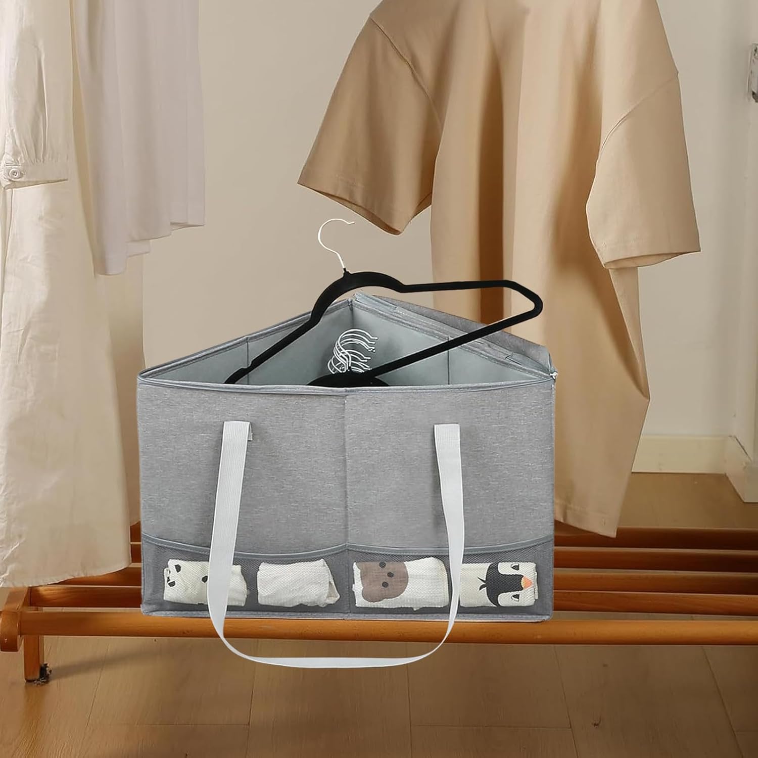 Triangle Hanger Storage - Space Saving Tidy Foldable Container Bin with Handles | Drying Rack Organizer Box | for Household Home Bedroom Living Room Laundry Room Wardrobe