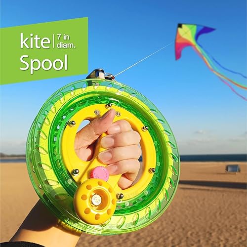 Miniatura 2 de Bobinadora de cuerda para cometas de 7 pulgadas (diámetro) y 650 pies de línea de rueda de cometa bloqueable resistente (verde, 7 pulgadas)