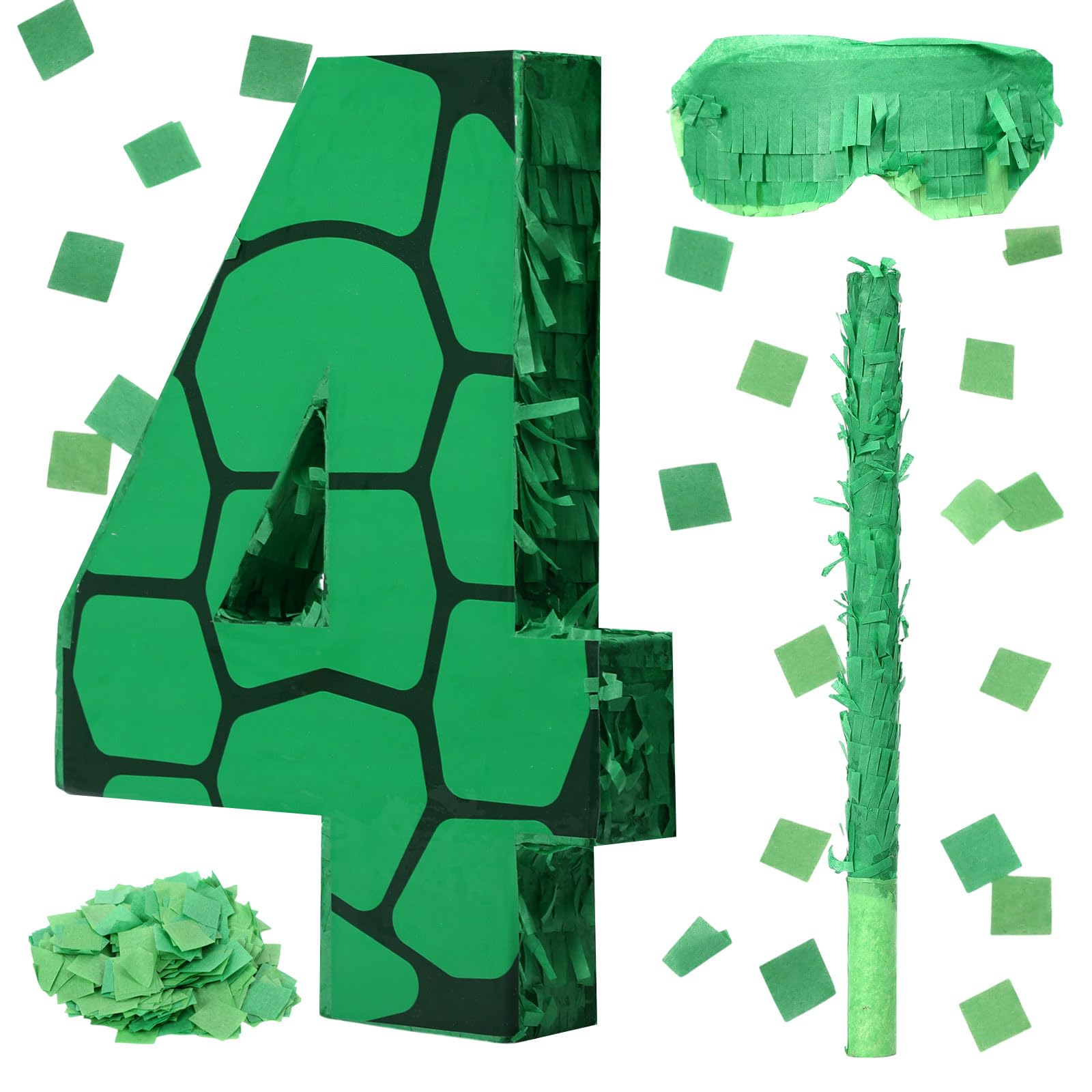 Gemscream Number 4 Cartoon Turtle Piñata with Blindfold Stick Confetti