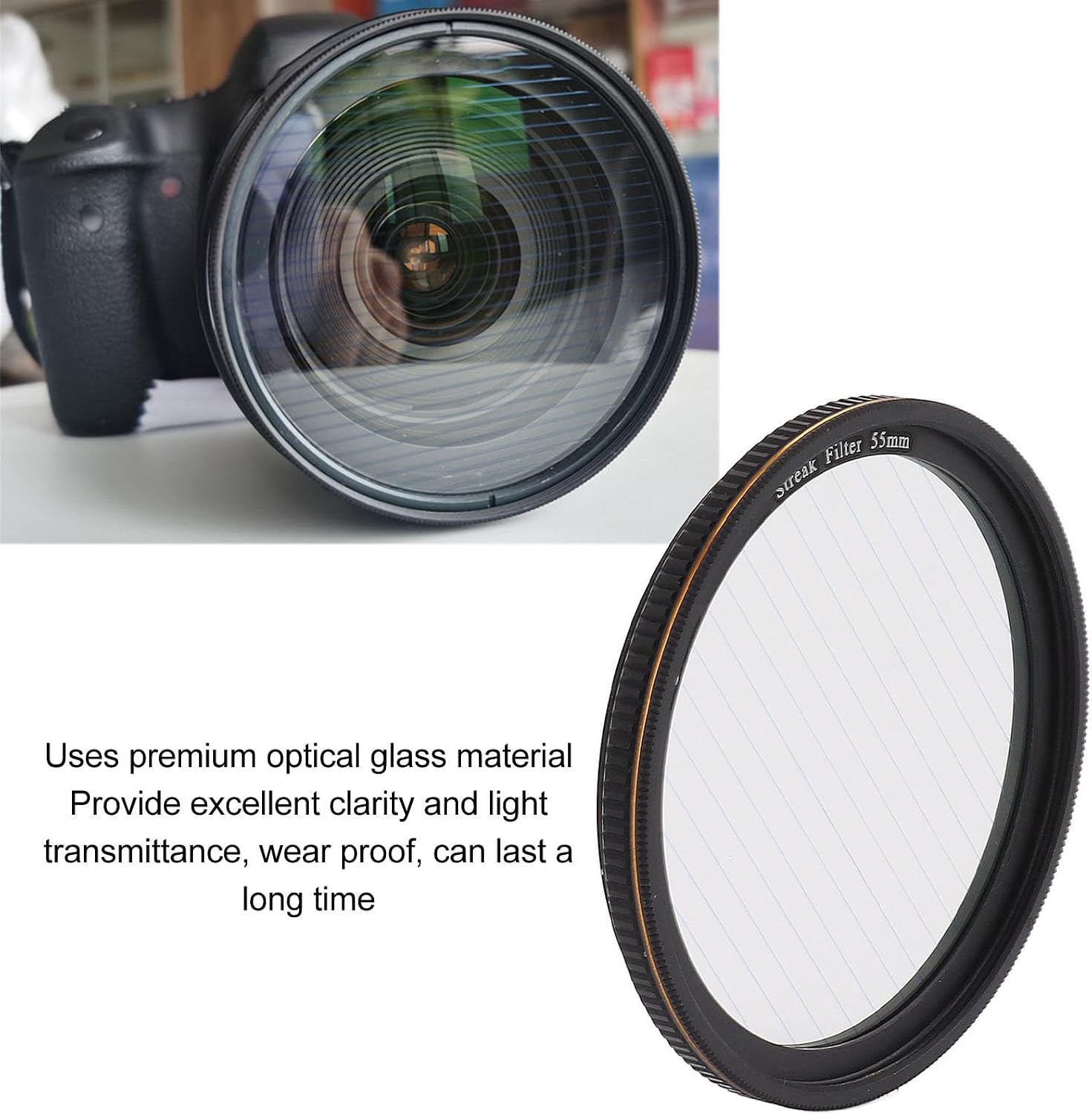 Blue Streak Special Effects Filter - Optical Glass Blue Streak Filter for Night with Captivating Streak Effects, Versatile Filter for Wide Applications (55mm)