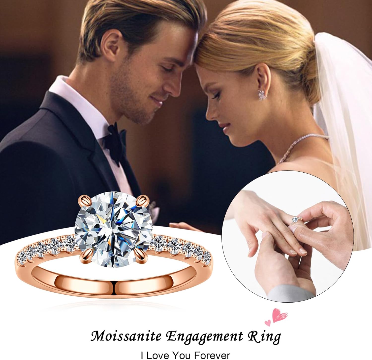 SMILEST Moissanite Engagement Rings for Women, 1.5CT Round Lab Created Moissanite Ring 14K Gold Plated 925 Sterling Silver Rings for Women Wife Promise Ring for Her